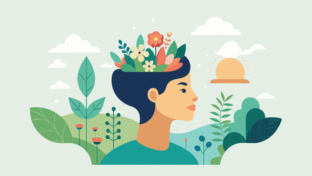A modern flat vector illustration of a person in profile with a floral design