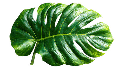 Large Green Monstera Leaf Isolated on transparent Background, Tropical Elegance and Lush Botanical Design Element