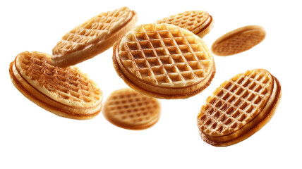 Delicious round chocolate chip cookies and sweet baked biscuits isolated on a white background make a tasty gourmet snack or breakfast pastry