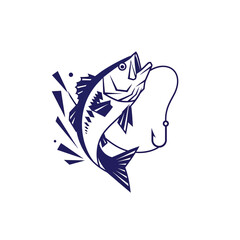 Obraz premium Dynamic Sport Fishing Bass Fish Jumping for Hook Logo Vector Illustration