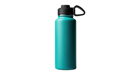 A blank blue plastic water bottle with a white cap is isolated on a white background as a clean liquid container for health and medical hygiene packaging