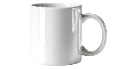 Empty white ceramic coffee mug, Blank canvas for your design and branding projects, isolated on transparent backgrounded