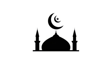 Elegant silhouette of mosque with crescent moon, illustrating islamic spirituality and cultural