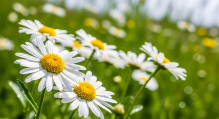 Obraz premium White Daisies in Green Field.