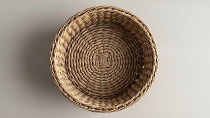 Fototapeta premium Close-up shot of round wicker basket, presenting organic craftsmanship