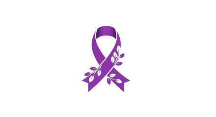 Purple awareness ribbon with leafy design on white background for support and advocacy campaigns
