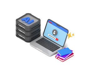 AI Security Training and Data Server 3D Isometric Illustration
