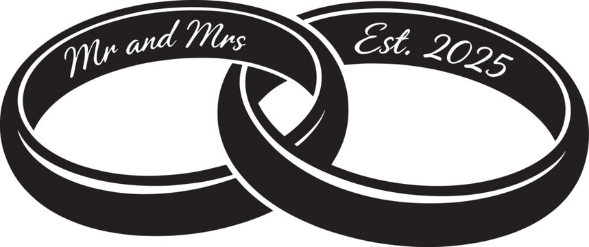 Wedding rings illustration with Mr and Mrs
