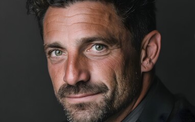 Obraz premium A conceptual image focusing on the subject's steady gaze and calm expression, symbolizing ambition, experience, and executive power.