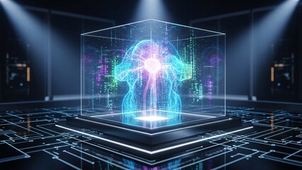 Fototapeta premium Digital brain in holographic display