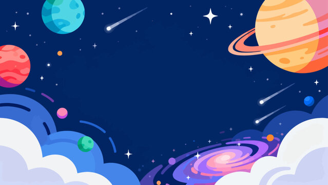 Colorful cartoon space scene with planets