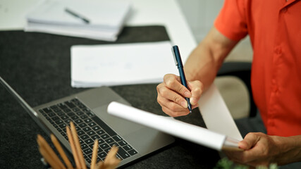 Document with a man checking searching document legal prepare paperwork or report for analysis