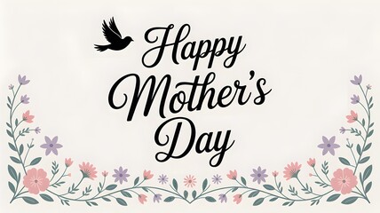 A delightful happy mother's day greeting card with a charming bird and soft floral accents