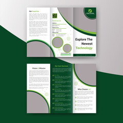 Modern Technology Tri-Fold Brochure Template for Corporate Business, IT Company, Startup and Marketing Promotion, Clean Professional Green Theme, Editable Print Ready Layout for Branding Advertising