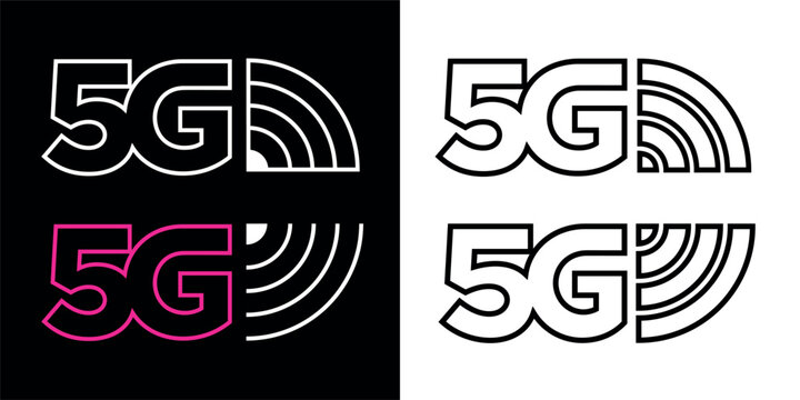 5G (fifth generation mobile communications) icon. Symbol for communication or data transfer. Modern equipment, signal from a communication tower. Attributes of the internet or mobile communications.