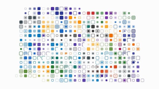 North Dakota animated shape. Pulsating colored dots on the map of the state. Large size rounded square blocks. Digital style North Dakota map on white background. Amazing animation video.