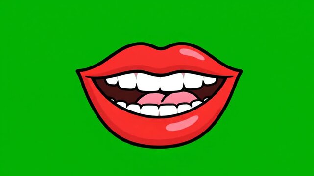 Cartoon mouth laughing animation on green screen background