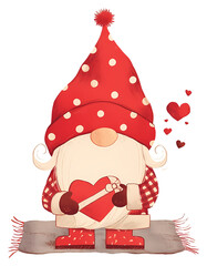 a gnome with a heart in his hands on a white background