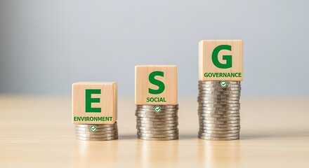 ESG Concept: Environment, Social, Governance on Stacks of Coins