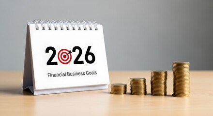 Financial Business Goals for 2026 with Growing Coins and Calendar