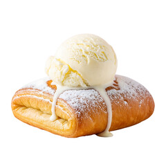 Vanilla ice cream on pastry