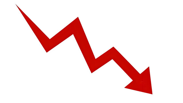 Red downward zigzag arrow on isolated on transparent background