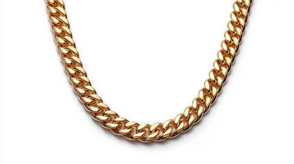 Obraz premium Close-up of a thick, shiny gold curb chain necklace on a white background
