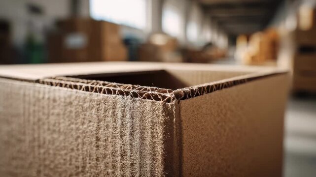 Closeup of a biodegradable shipping box with crisp focus on texture blurred background highlights ecoconscious parcel handling and sustainable delivery practices.