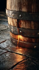 Obraz premium Luxurious Aged Oak Barrel with Amber Glow — Premium Beverage & Artisanal Stock Photo
