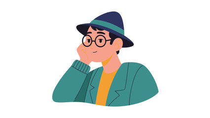 Man Wearing Hat and Glasses Thinking.