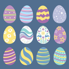 Twelve colorful patterned Easter egg icons