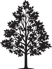 Obraz premium Black silhouette of a deciduous tree with detailed leaves and branches isolated on a white background for nature design landscaping projects or environmental conservation concepts