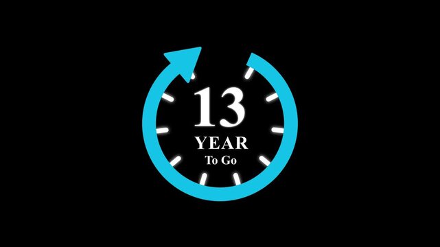 13 years to go, icon, stile, timer, countdown, Count time display with numbers. business, sale, label button ,promotion clock signs business and Motion graphics of year concept