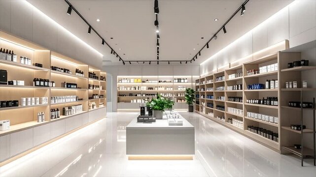 Modern interior of a retail space with bright lighting and product displays