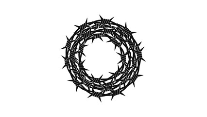 Fototapeta premium Vector illustration of a dark black barbed wire crown circle, isolated on transparent background