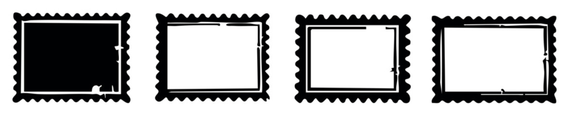 Grunge perforated blank postage stamps border frames