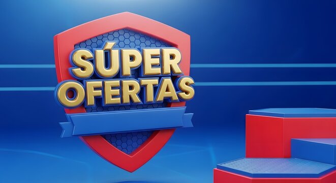 Vibrant 3d super ofertas logo with red and blue color scheme and yellow text