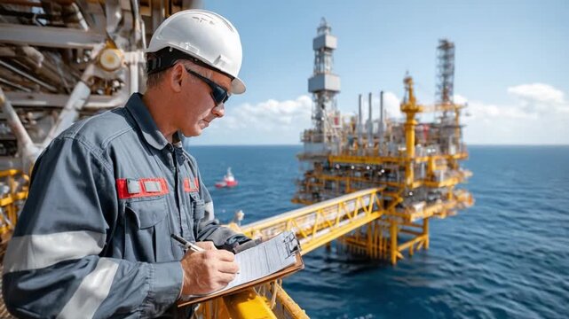 Oil Rig Inspector: An inspector meticulously examines an offshore oil rig, ensuring operational integrity. The image captures the essence of diligent work in a critical industry.