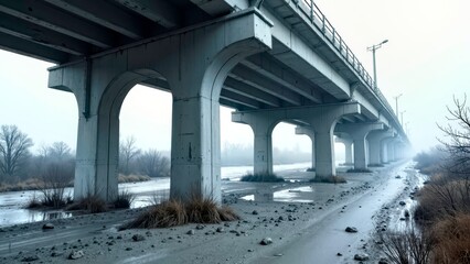 Disaster scene footage of an empty bridge