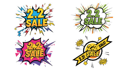 Obraz premium Dynamic 2.2 Sale comic style banners with explosive pop art backgrounds for eye-catching promotional graphic design elements