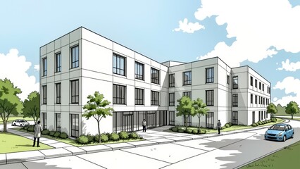 Outdoor scene images of minimalist architecture