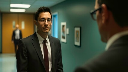 Business scene footage of office conversations