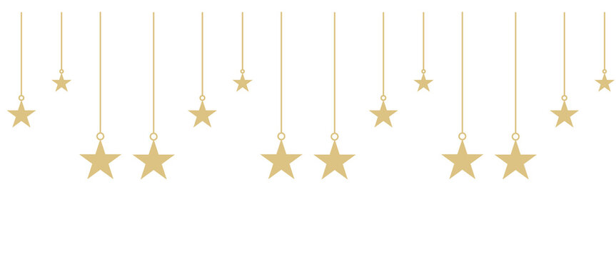 Golden stars hanging from chains on a white background. Hanging Star for Islamic Header Decoration Element Vector illustration