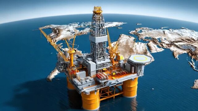 Offshore Oil Rig Amidst the Earth's Embrace: An imposing offshore oil rig stands tall amidst the vast expanse of the ocean, a symbol of human innovation and resource extraction.