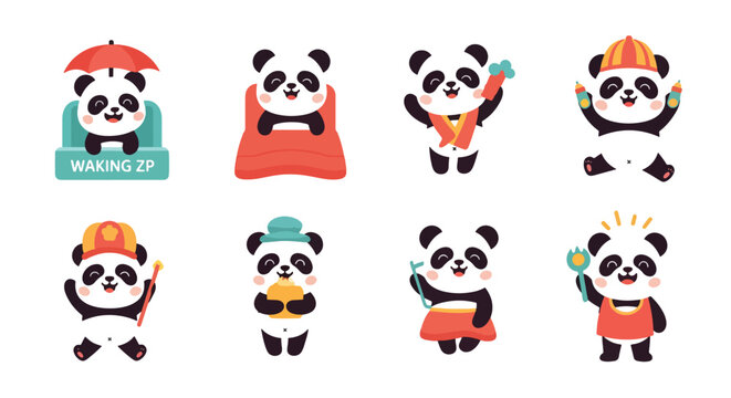 Cute Cartoon Panda Characters Collection