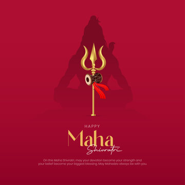 Happy Maha Shivratri Post and Wishes. Hindu Festival Maha Shivratri Banner and Background with Text and Lord Shiva Vector Illustration