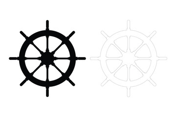 Obraz premium Black and white ship wheel isolated on white background