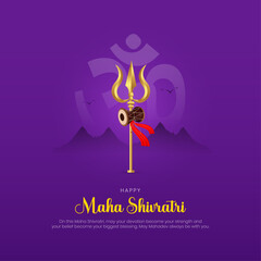 Happy Maha Shivratri Post and Wishes. Hindu Festival Maha Shivratri Banner and Background with Text and Lord Shiva Trishul Vector Illustration