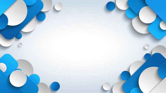 Clean Abstract Geometric Pattern with Overlapping Blue and White Circles and Squares, Contemporary Digital Design Frame or Background