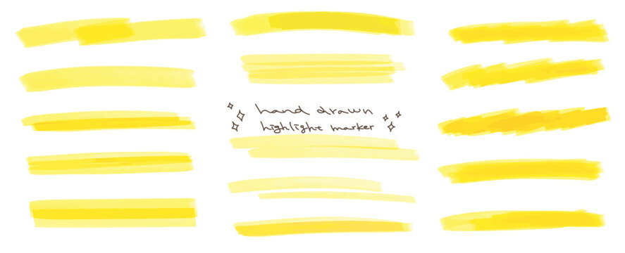 ハイライトマーカーセット。手書きの罫線、アンダーライン、重要なポイント。テキストを強調するための装飾。